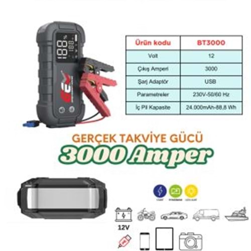 GEM BT3000 PRO.AKÜ TAKVİYE CİHAZI 12V-3000 AMPER